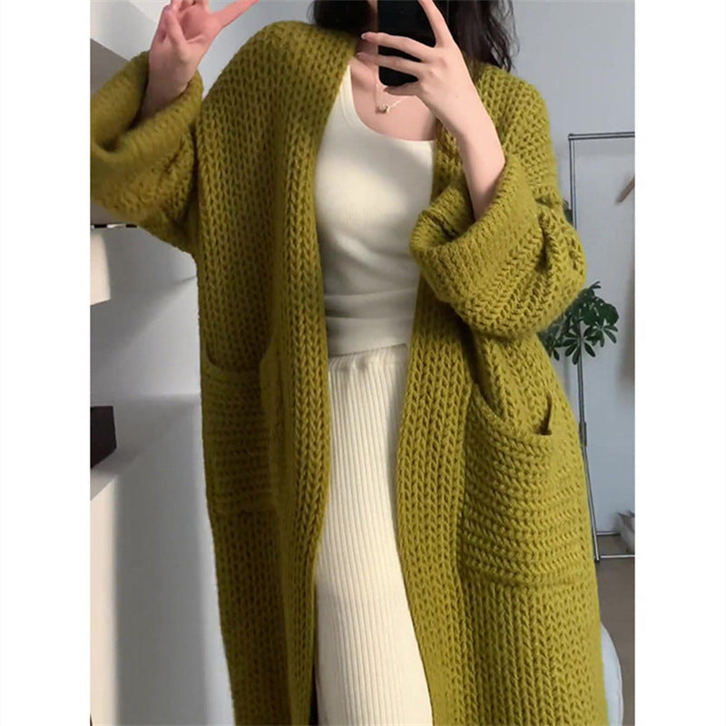 Damen Longcardigan mit Taschen und Zopfmuster