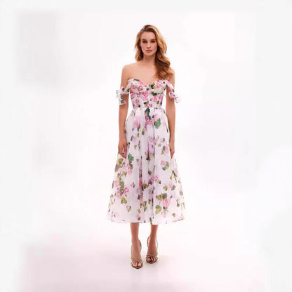 Damen Schulterfreies Blumenkleid Norvielle