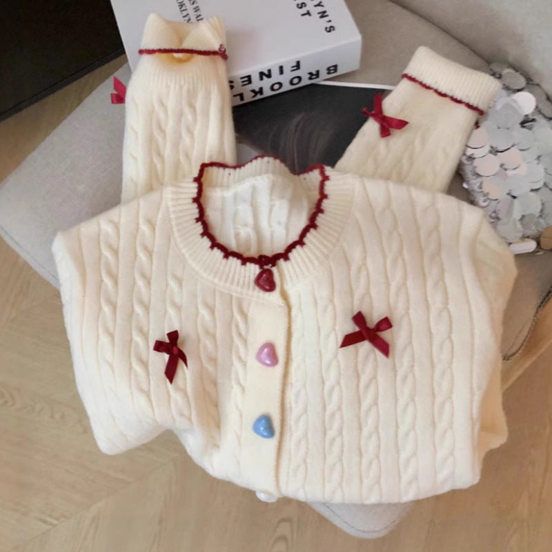 Damen Grobstrick-Cardigan mit Knöpfen und Schleifen Norvielle