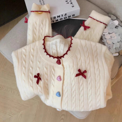 Damen Grobstrick-Cardigan mit Knöpfen und Schleifen Norvielle