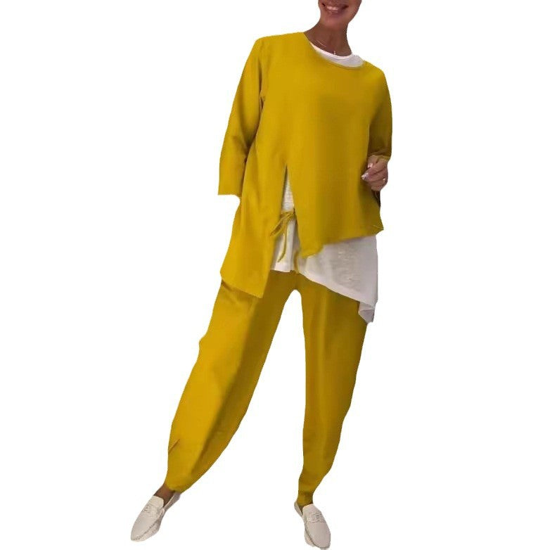 Damen Freizeit-Set 2-teilig Asymmetrisches Oberteil Bequeme Hose