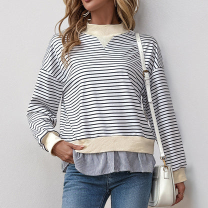 Damen Sweatshirt Asymmetrisches Streifenmuster Rüschenabschluss - Norvielle