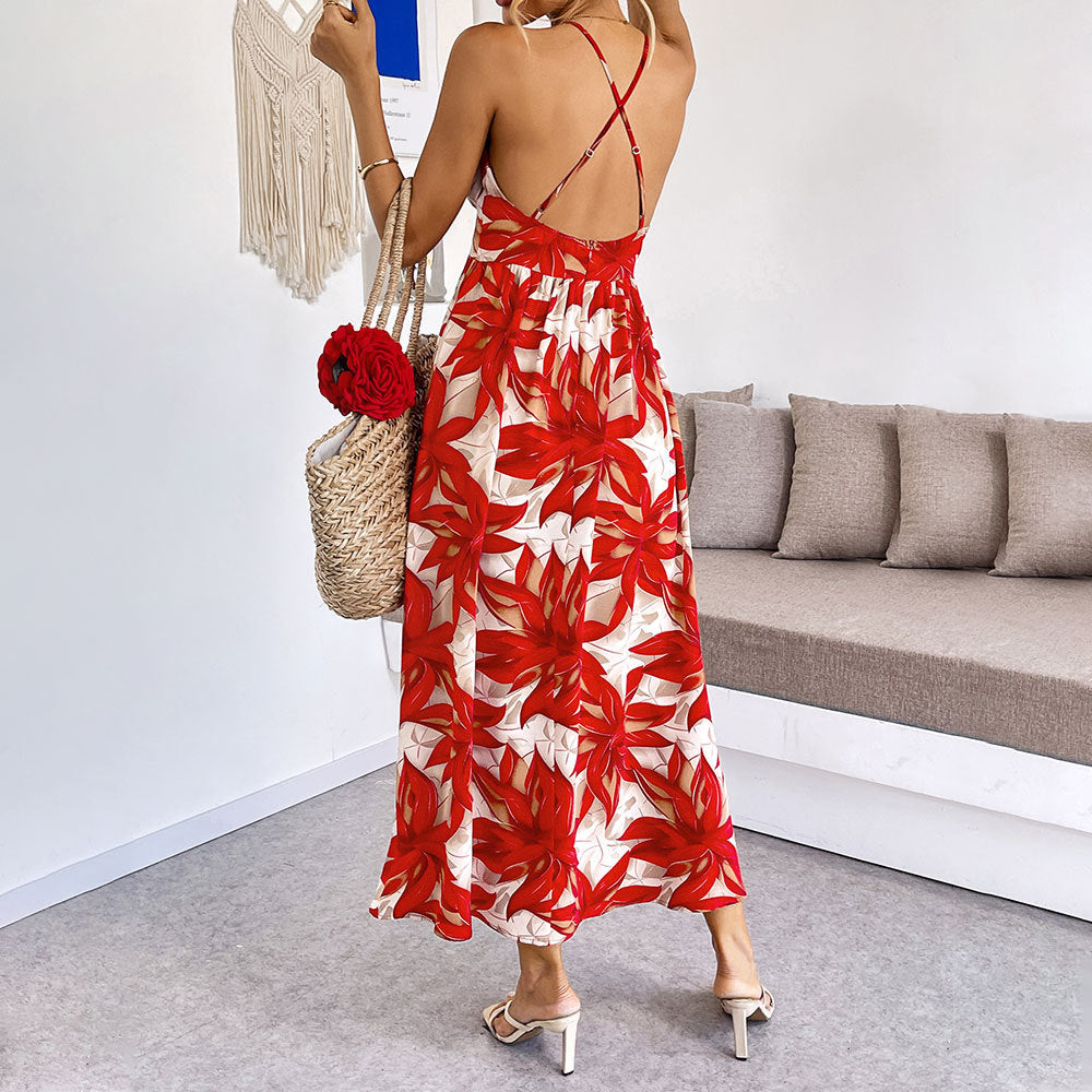 Damen Maxikleid Floralmuster Spaghettiträger Norvielle
