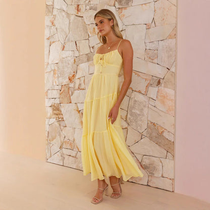 Damen Maxikleid Boho-Stil Voluminöser Rock Spaghettiträger Norvielle