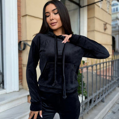 Damen Velours Jogginganzug Mit Kapuze