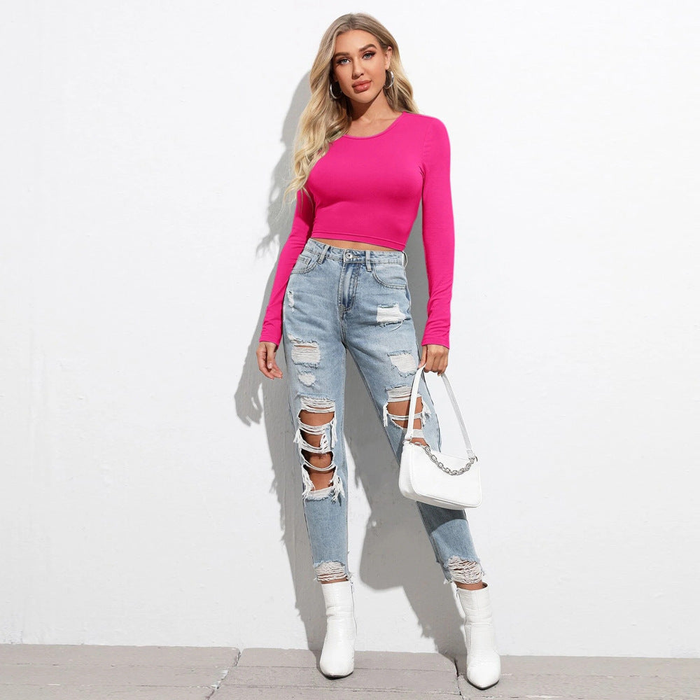 Damen Cropped Langarmshirt Rippstruktur Norvielle