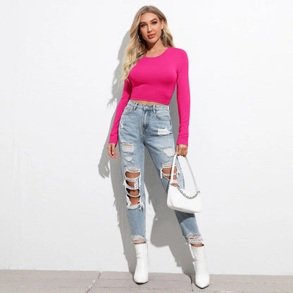 Damen Cropped Langarmshirt Rippstruktur Norvielle
