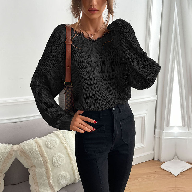 Damen Strickpullover V-Ausschnitt Locker Norvielle