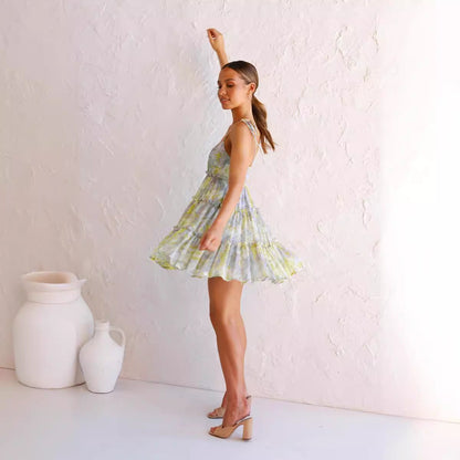 Damen Sommerkleid Rüschendetails Spaghettiträger Norvielle
