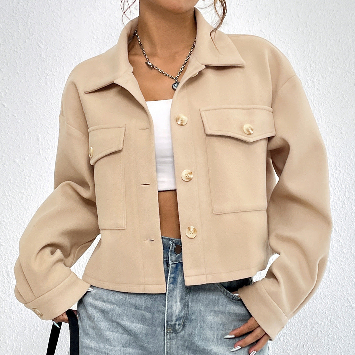Damen Chino-Jacke Lässig Knopfdetails Praktische Taschen Beige - Norvielle