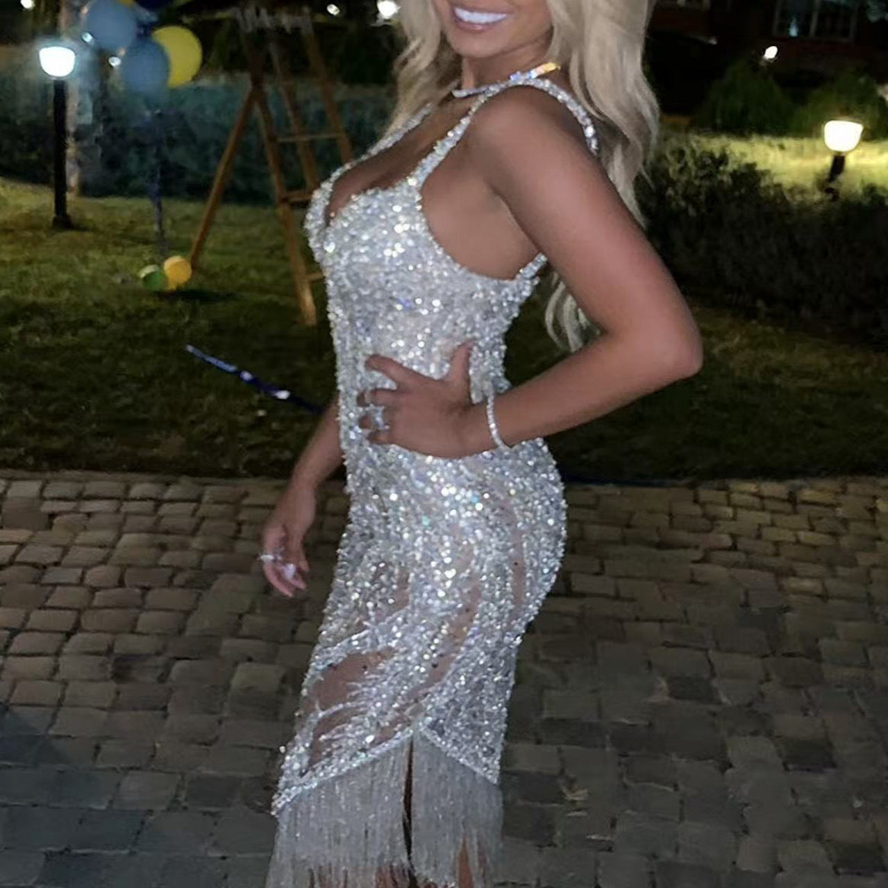 Damen Pailletten-Kleid mit Fransenbesatz und Schimmer-Effekt
