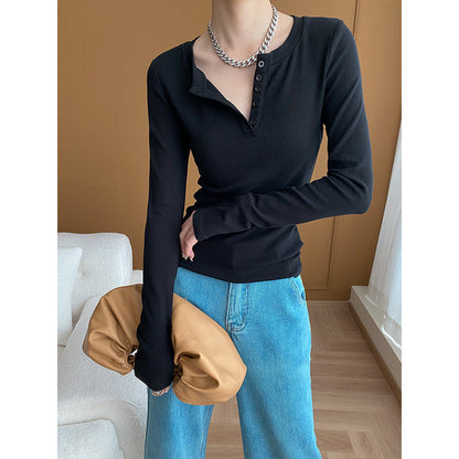Damen Langarmshirt Knopfleiste Casual Stil Norvielle - Norvielle