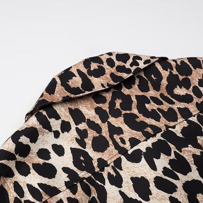 Damen Leopardenjacke Kurz Urbaner Stil Praktische Taschen Norvielle