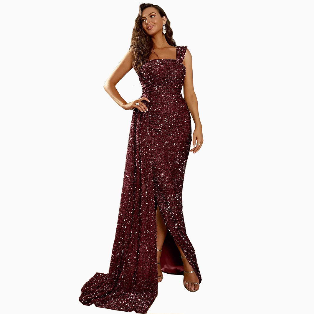 Damen Abendkleid Glitzerndes Design Schmale Schlitz Norvielle