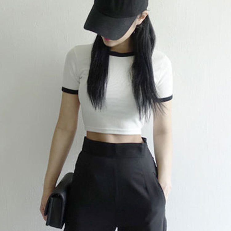 Damen T-Shirt Cropped Baumwolle Lässig Weiß - Norvielle