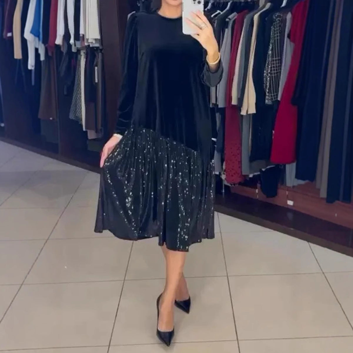 Damen Partykleid Funkelnder Rock Weiches Oberteil Norvielle - Norvielle