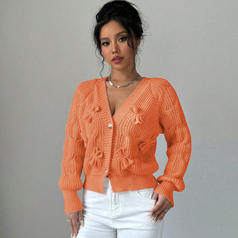 Damen Strickjacke Florales Reliefdesign Knöpfe Norvielle