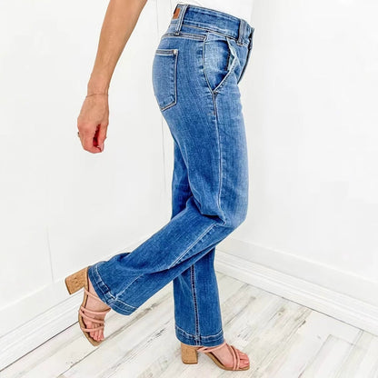 Damen High-Waist Jeans Weite Bein Norvielle Komfortschnitt