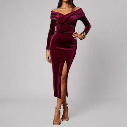 Damen Abendkleid Schulterfrei Mit Seitenschlitz Norvielle