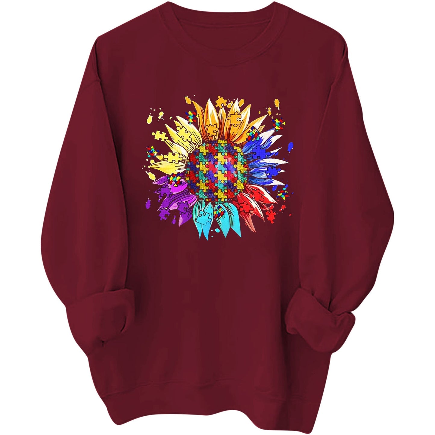 Damen Sweatshirt Puzzle-Blumenmotiv Bequem Norvielle