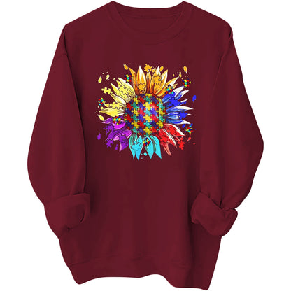 Damen Sweatshirt Puzzle-Blumenmotiv Bequem Norvielle