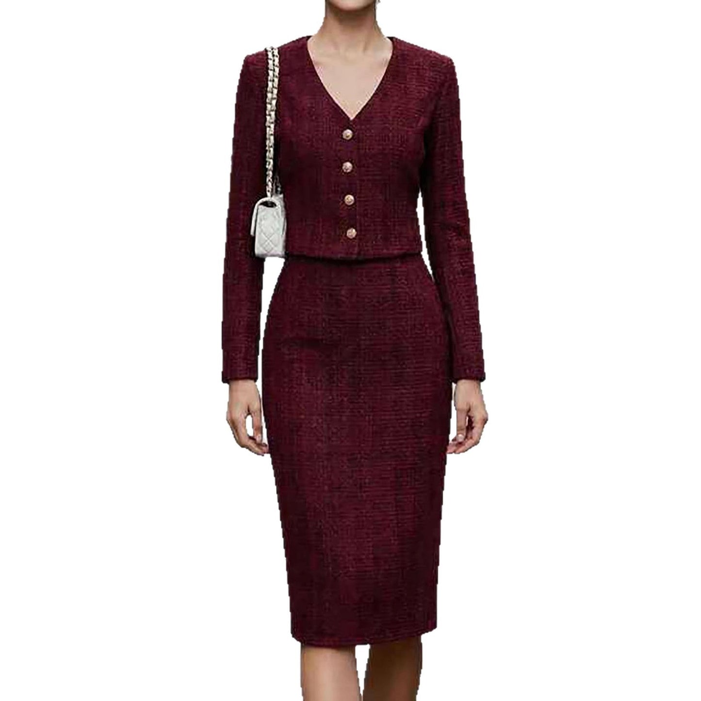 Damen Bleistiftkleid Feines Strukturdesign Knöpfe Norvielle
