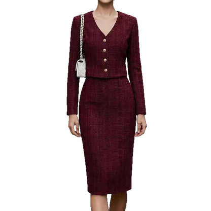 Damen Bleistiftkleid Feines Strukturdesign Knöpfe Norvielle