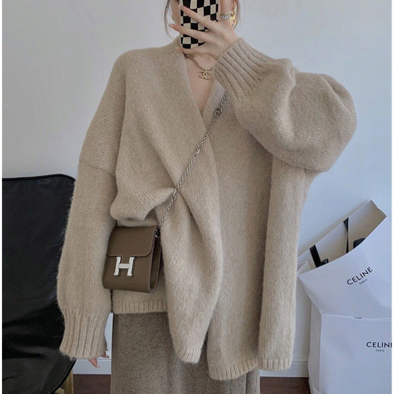 Damen Oversized Pullover V-Ausschnitt Langer Ärmel Norvielle