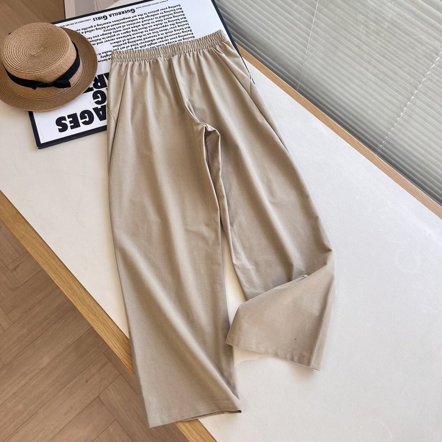 Damen Chino-Hose Elastischer Bund Beige