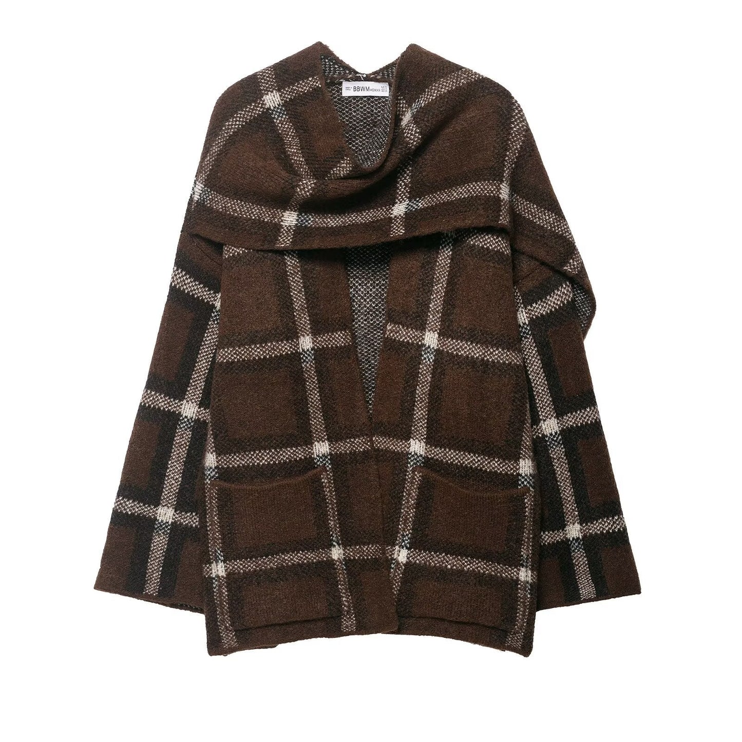 Damen Oversized Cardigan Karomuster mit Taschen Norvielle