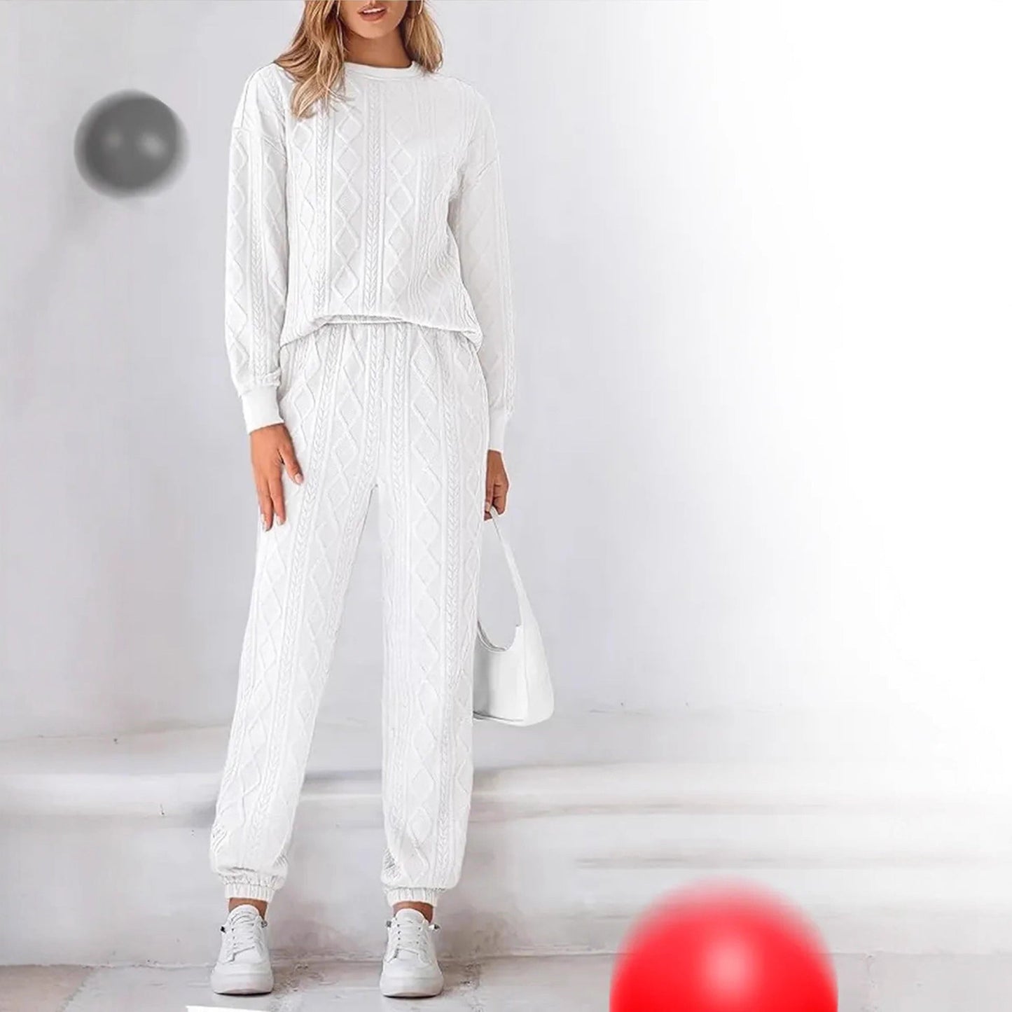 Damen Strick-Loungewear-Set mit Zopfmuster Weit Schnitt