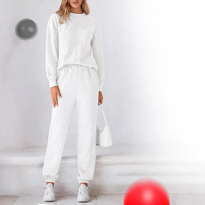 Damen Strick-Loungewear-Set mit Zopfmuster Weit Schnitt