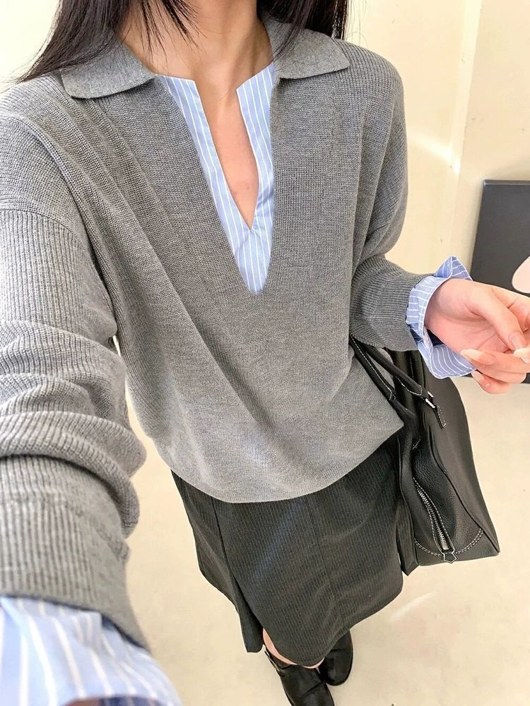 Damen Pullover mit Hemdkragen Norvielle