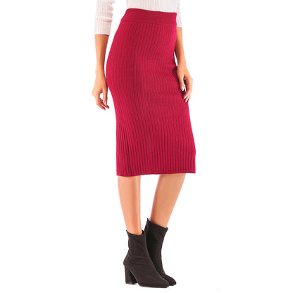 Damen Rippstrickrock Seitenschlitz Schwarz - Norvielle