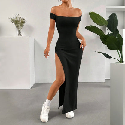 Damen Maxikleid Schulterfrei Hochschlitz Norvielle