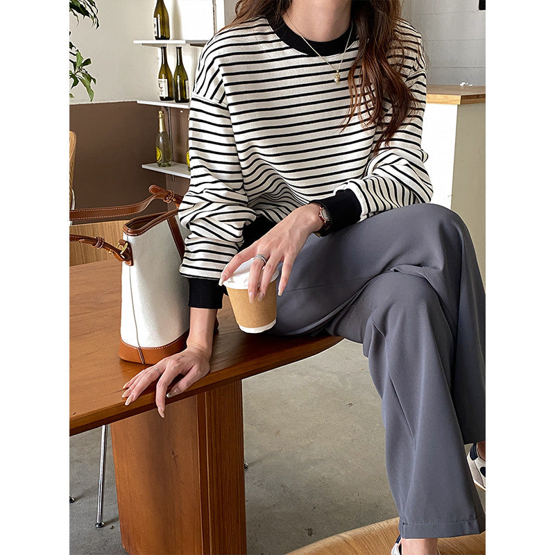 Damen Sweatshirt Rundhals Streifen Norvielle