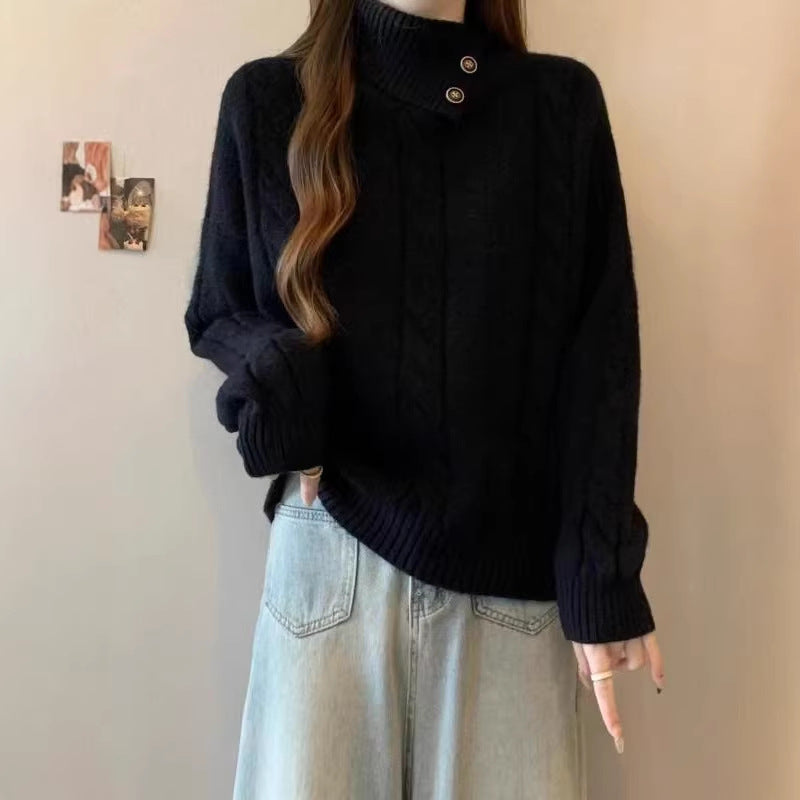 Damen Grobstrickpullover Hochgeschlossener Kragen Norvielle