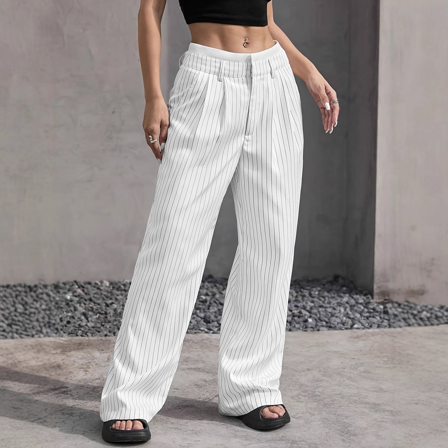 Damen Hochwasserhose Klassisch Schräge Taschen Norvielle