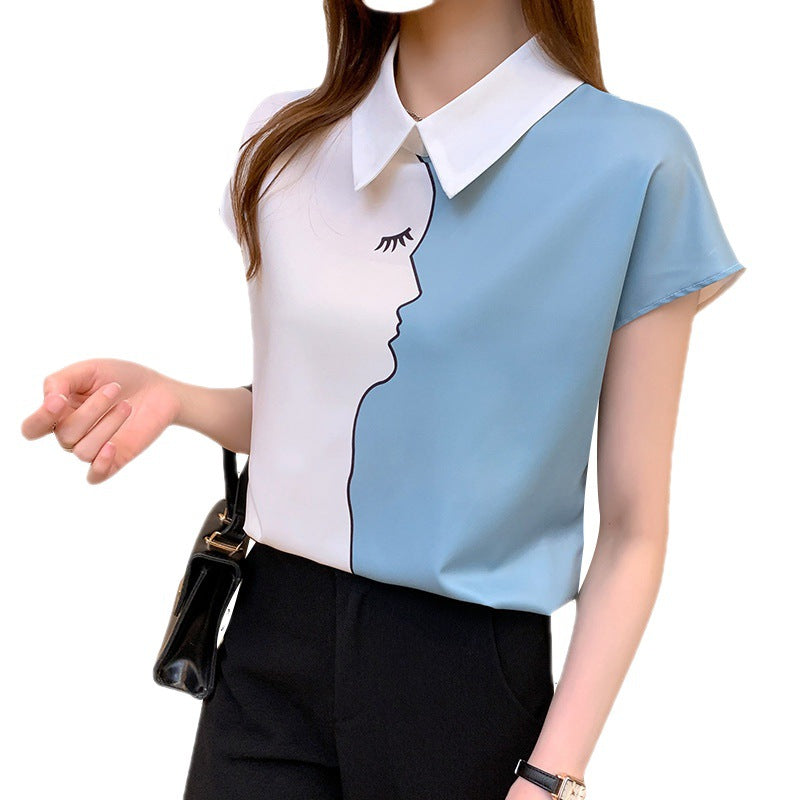 Damen Kurzärmelige Bluse Kreatives Gesichtsmotiv
