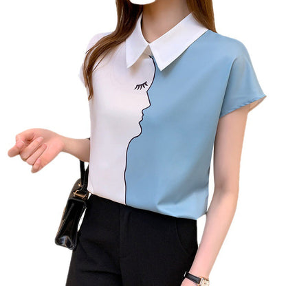 Damen Kurzärmelige Bluse Kreatives Gesichtsmotiv