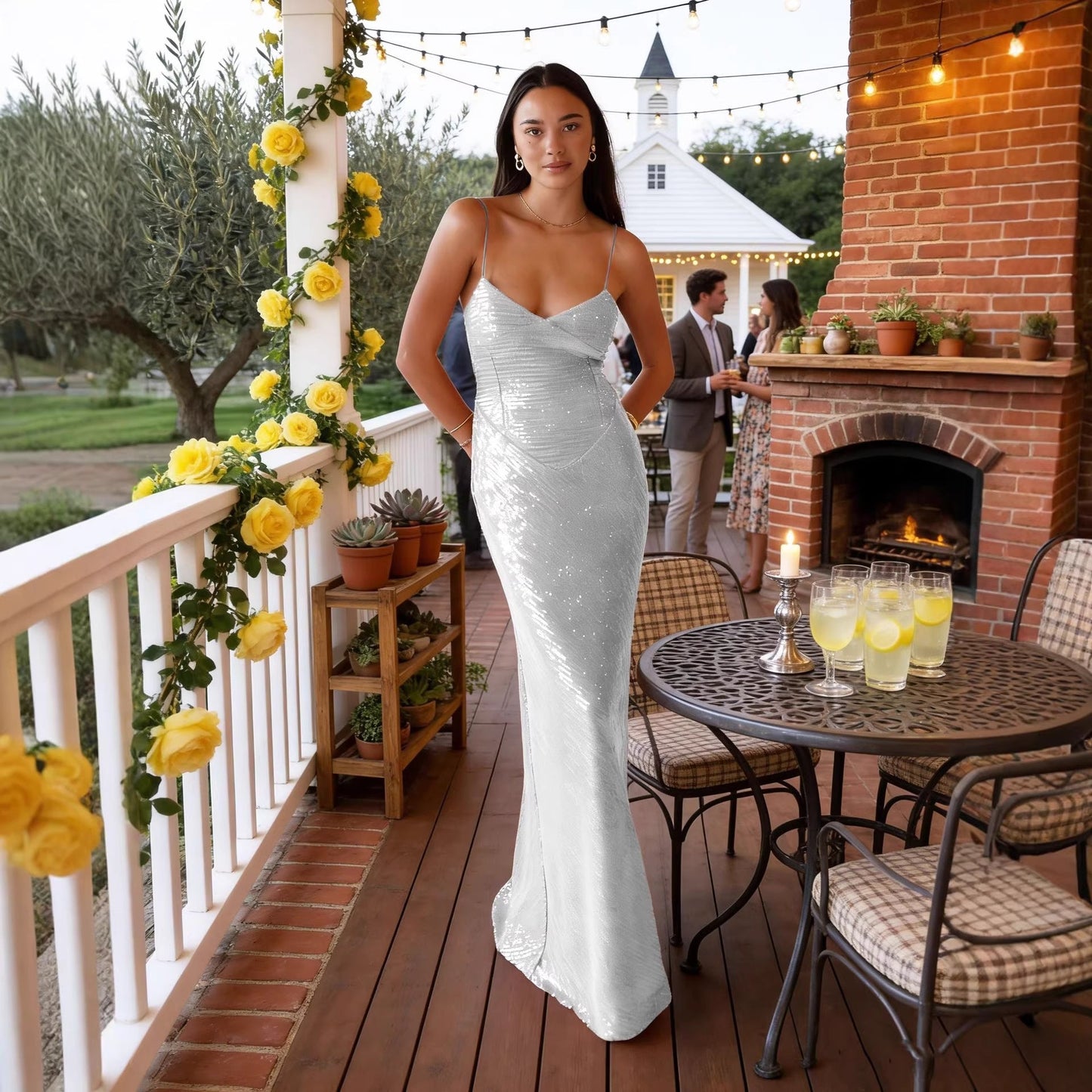 Damen Abendkleid Pailletten Glitzer Norvielle