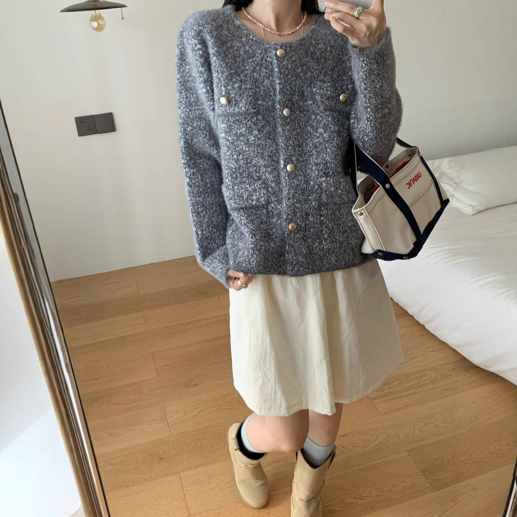 Damen Strickjacke Kuschelig mit Knöpfen und Taschen Beige - Norvielle