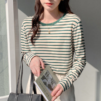 Damen Langarmshirt Streifenmuster Baumwolle