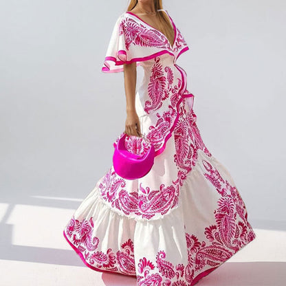 Damen Maxikleid Voluminöse Ärmel Paisleymuster