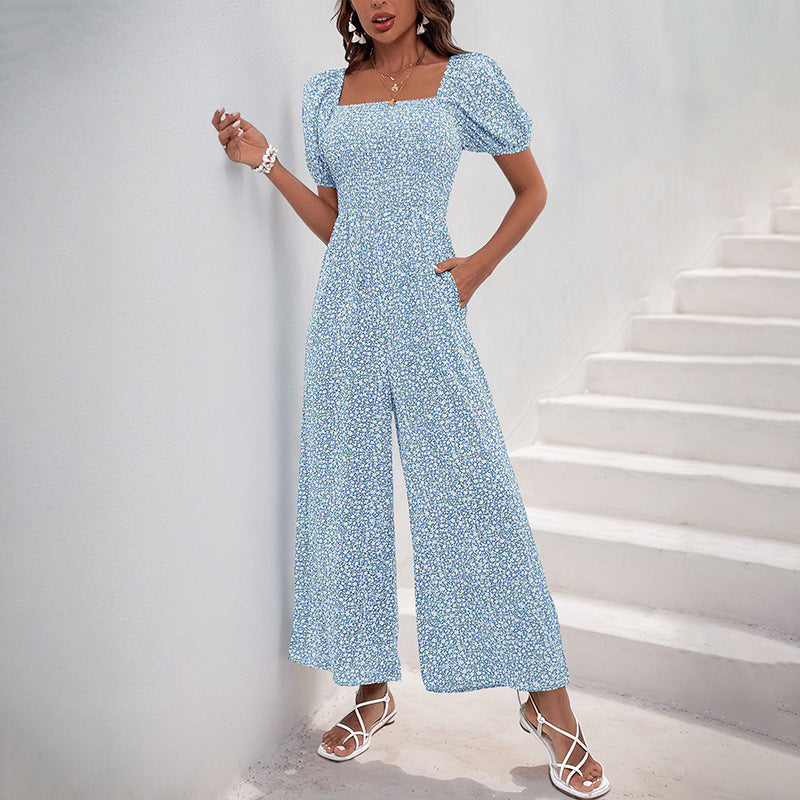Damen Jumpsuit Elastischer Bund Puffärmel Norvielle