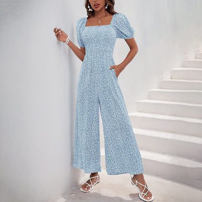 Damen Jumpsuit Elastischer Bund Puffärmel Norvielle