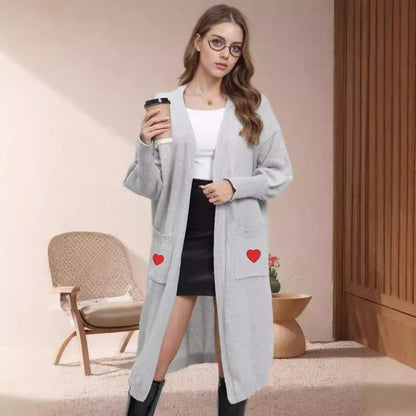 Damen Langarm Strickjacke Herzen Offene Taschen Norvielle