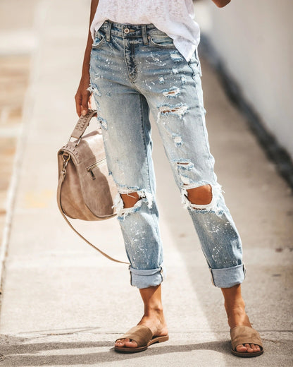 Damen Boyfriend Jeans Destroyed Lässig