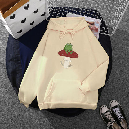 Damen Hoodie Frosch Motiv Baumwolle Grün