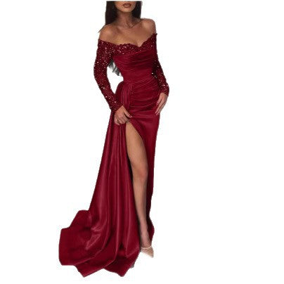 Damen Abendkleid Schimmernder Rock Glitzer Ärmel Norvielle